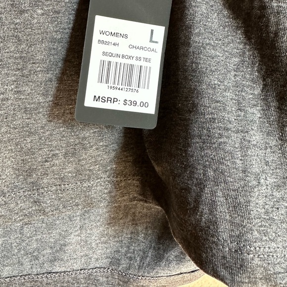 Charcoal grey Bebe cropped boxy short sleeve top with sequence bling lettering - Picture 6 of 8